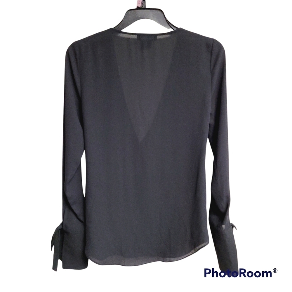 Trouve black sheer‎ long sleeve wrap top - Picture 5 of 10